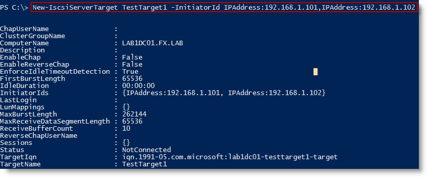Image 11 from the post "WS2012 Storage - iSCSI Target Server - Create an iSCSI target using PowerShell"