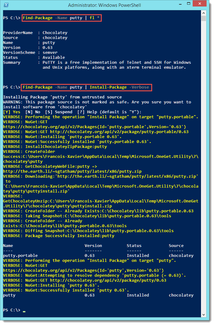 Image 8 from the post "PowerShell - Playing with the new OneGet module (v5 preview)"