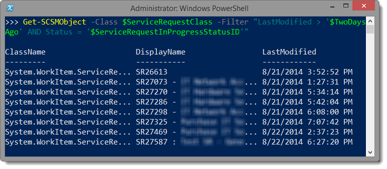 SCSM SR InProgress Modified in the last two days