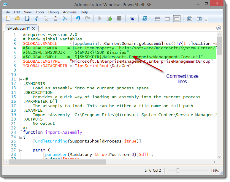 Screenshot from "PowerShell/SCSM - Install and Config the SMlets Module" (1)