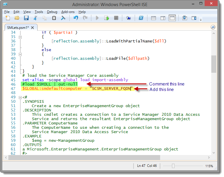 Screenshot from "PowerShell/SCSM - Install and Config the SMlets Module" (2)