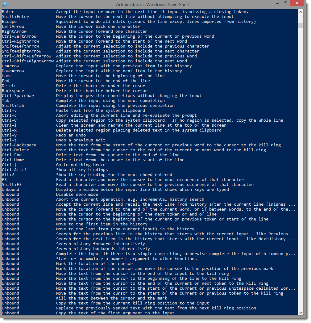 Screenshot from "PowerShell Tip - PSReadLine shortcuts" (3)