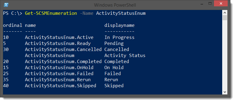 PowerShell SCSM Enumeration Activity Status