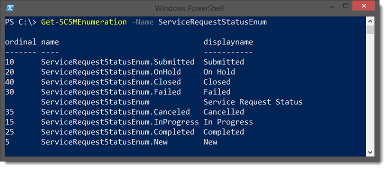 PowerShell SCSM Enumeration ServiceRequest Status